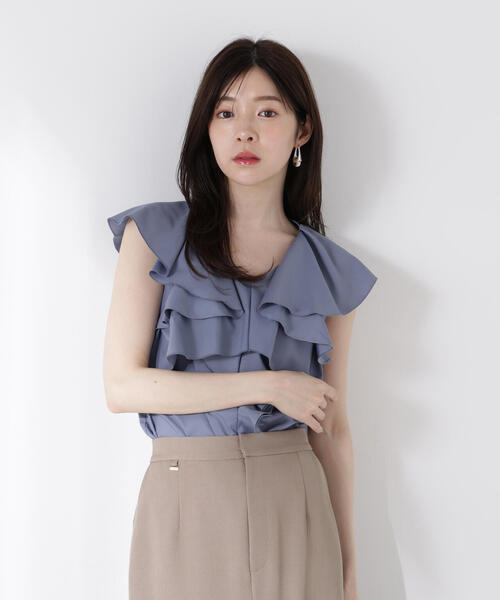 PROPORTION BODY DRESSING(プロポーションボディドレッシング)の「フリル半袖ブラウス / 1215110600(シャツ/ブラウス・レディース・ホワイト/グレー・FREE)」の5枚目の写真