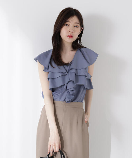 PROPORTION BODY DRESSING(プロポーションボディドレッシング)の「フリル半袖ブラウス / 1215110600(シャツ/ブラウス・レディース・ホワイト/グレー・FREE)」の6枚目の写真
