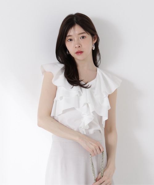 PROPORTION BODY DRESSING(プロポーションボディドレッシング)の「フリル半袖ブラウス / 1215110600(シャツ/ブラウス・レディース・ホワイト/グレー・FREE)」の1枚目の写真