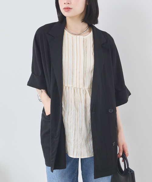 KATHARINE ROSS(キャサリンロス)の「【KATHARINE ROSS】サラらくジャケット(テーラードジャケット・レディース・ブラック/チャコールグレー・MEDIUM)」の2枚目の写真