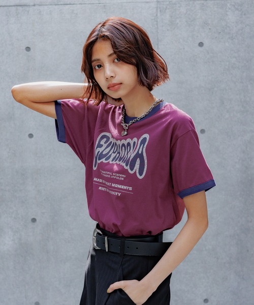 PAGEBOY（ページボーイ）の「リンガーロゴTシャツ（Tシャツ/カットソー・レディース・ブラック/オフホワイト/レッド系その他・FREE）」の15枚目の写真