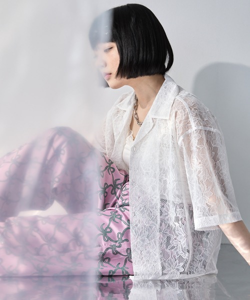 カルヴェン フローラルレース ブラウス 半袖 クレリック シャツ プルオーバー KAREI 半袖 ブラウス 刺繍レース Tシャツ 刺繍トップス 着〓せ 首元