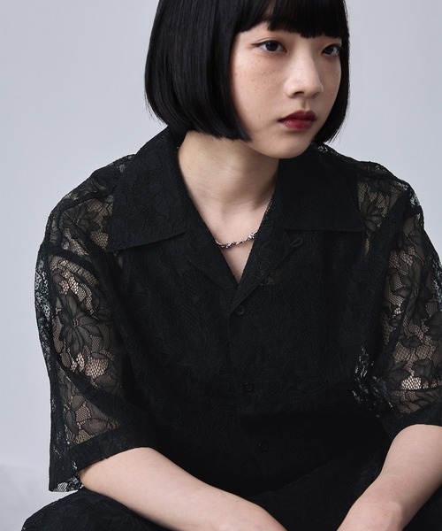 フラワーレースシアーシャツ（半袖）（シャツ/ブラウス