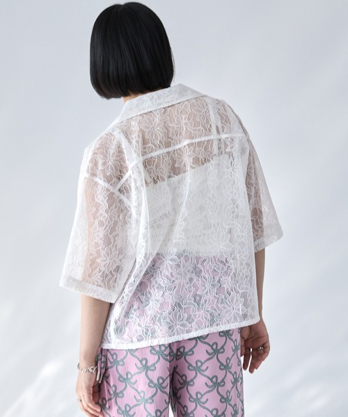 ブラウス シャツ フラワーレースシアーシャツ（半袖） レディース フラワーレースシアーシャツ（半袖）（シャツ/ブラウス