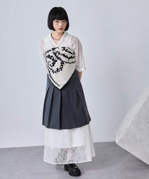 ブラウス シャツ フラワーレースシアーシャツ（半袖） レディース フラワーレースシアーシャツ（半袖）（シャツ/ブラウス