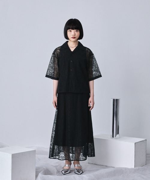 ブラウス シャツ フラワーレースシアーシャツ（半袖） レディース フラワーレースシアーシャツ（半袖）（シャツ/ブラウス