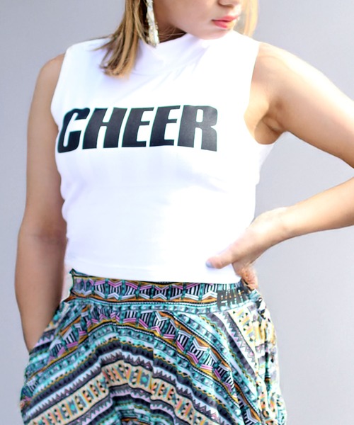 CHEER(チアー)の「ノースリーブショート丈ハイネックTOPS(Tシャツ/カットソー・レディース・ブラック/ホワイト・S/M/L)」の2枚目の写真