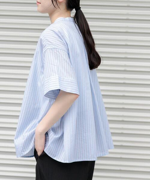 FORK&SPOON（フォークアンドスプーン）の「FORK&SPOON　ワイド5分袖シャツ（シャツ/ブラウス・レディース・ブルー系その他/ブラック系その他・1）」の4枚目の写真