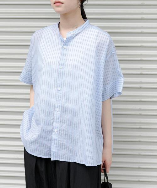 FORK&SPOON（フォークアンドスプーン）の「FORK&SPOON　ワイド5分袖シャツ（シャツ/ブラウス・レディース・ブルー系その他/ブラック系その他・1）」の4枚目の写真