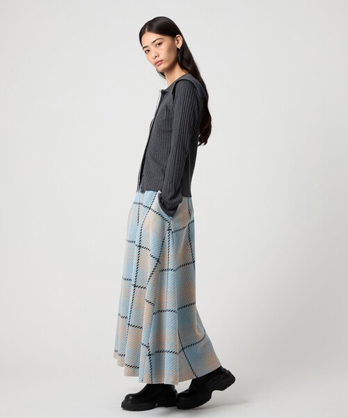 【新品タグ付】EMMEL REFINES ツィードライクチェックフレアスカート EMMEL REFINES＞EM ツィードライク チェック フレアスカート（スカート