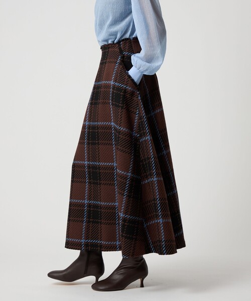 【新品タグ付】EMMEL REFINES ツィードライクチェックフレアスカート EMMEL REFINES＞EM ツィードライク チェック フレアスカート