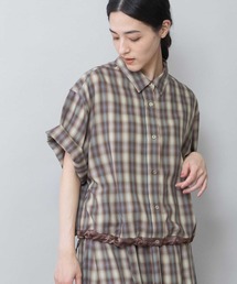 Munich | オンブレチェック×サテンドローストリングヘムシャツ(シャツ/ブラウス)