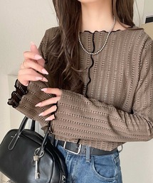 classicalelf（クラシカルエルフ）の「ほんのり色っぽ。透かし編みセンターメロウフレアスリーブトップスカットソー(長袖)（Tシャツ/カットソー）」