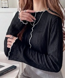 classicalelf（クラシカルエルフ）の「ほんのり色っぽ。透かし編みセンターメロウフレアスリーブトップスカットソー(長袖)（Tシャツ/カットソー）」