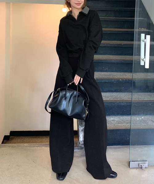 セール】シャツレイヤードクロップド丈オーバーサイズスウェット