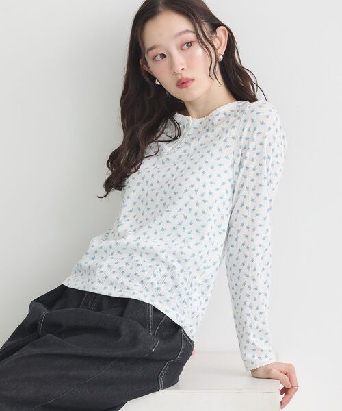 earth music&ecology（アースミュージックアンドエコロジー）の「【WEB限定/新色追加】アイレットジャカードタイトプルオーバー（Tシャツ/カットソー・レディース・グレー/ピンク/イエロー系その他/ブルー・FREE）」の18枚目の写真