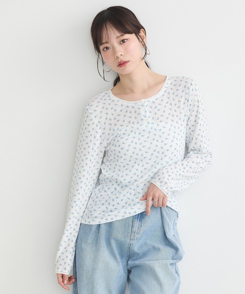 earth music&ecology（アースミュージックアンドエコロジー）の「【WEB限定/新色追加】アイレットジャカードタイトプルオーバー（Tシャツ/カットソー・レディース・グレー/ピンク/イエロー系その他/ブルー・FREE）」の10枚目の写真