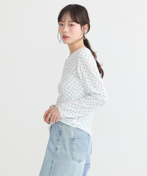 earth music&ecology（アースミュージックアンドエコロジー）の「【WEB限定/新色追加】アイレットジャカードタイトプルオーバー（Tシャツ/カットソー・レディース・グレー/ピンク/イエロー系その他/ブルー・FREE）」の11枚目の写真