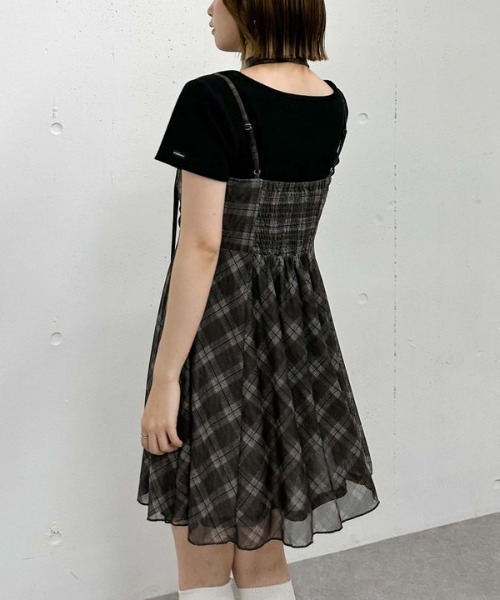 archives(アルシーヴ)の「【大人気!】どんな骨格でも似合う♪/トレンドの韓国っぽスタイリングが完成/チュニックで着回し力抜群/’チュールチェックミニキャミワンピース’(ワンピース・レディース・チャコールグレー/ブラウン/モカ・MEDIUM)」の16枚目の写真