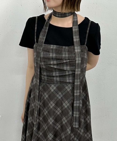 archives(アルシーヴ)の「【大人気!】どんな骨格でも似合う♪/トレンドの韓国っぽスタイリングが完成/チュニックで着回し力抜群/’チュールチェックミニキャミワンピース’(ワンピース・レディース・チャコールグレー/ブラウン/モカ・MEDIUM)」の17枚目の写真