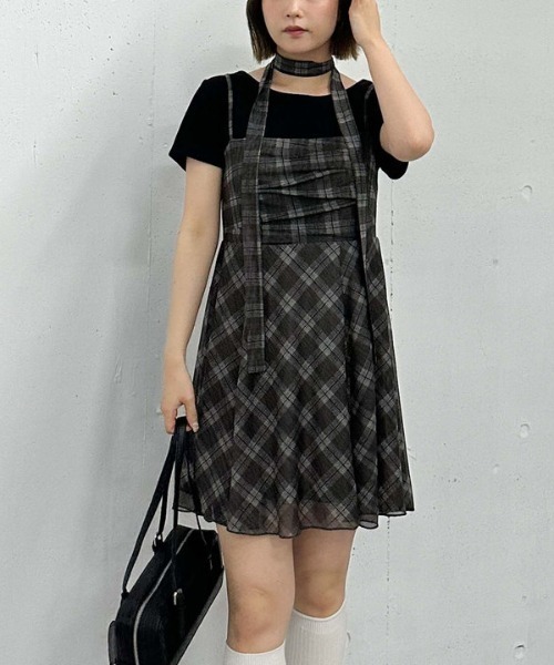 archives(アルシーヴ)の「【大人気!】どんな骨格でも似合う♪/トレンドの韓国っぽスタイリングが完成/チュニックで着回し力抜群/’チュールチェックミニキャミワンピース’(ワンピース・レディース・チャコールグレー/ブラウン/モカ・MEDIUM)」の19枚目の写真