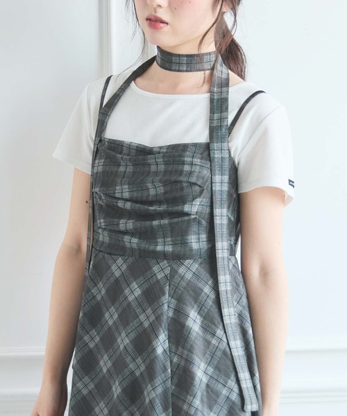 archives(アルシーヴ)の「【大人気!】どんな骨格でも似合う♪/トレンドの韓国っぽスタイリングが完成/チュニックで着回し力抜群/’チュールチェックミニキャミワンピース’(ワンピース・レディース・チャコールグレー/ブラウン/モカ・MEDIUM)」の7枚目の写真