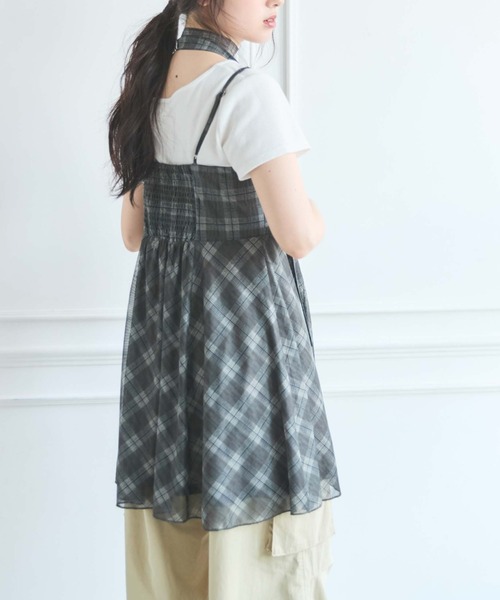 archives(アルシーヴ)の「【大人気!】どんな骨格でも似合う♪/トレンドの韓国っぽスタイリングが完成/チュニックで着回し力抜群/’チュールチェックミニキャミワンピース’(ワンピース・レディース・チャコールグレー/ブラウン/モカ・MEDIUM)」の5枚目の写真