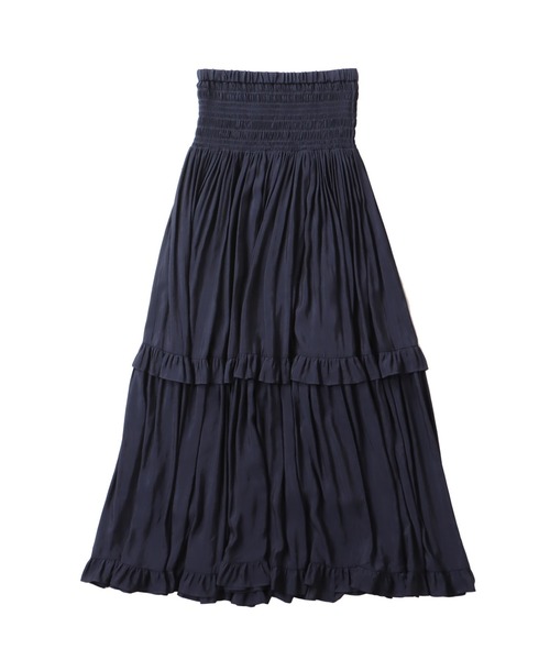 DRESSLAVE(ドレスレイブ)の「shirring tiered gom long skirt(シャーリングティアードロングスカート)(スカート・レディース・ネイビー/ベージュ/レッド・38)」の1枚目の写真