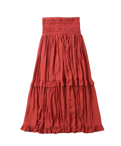 DRESSLAVE(ドレスレイブ)の「shirring tiered gom long skirt(シャーリングティアードロングスカート)(スカート・レディース・ネイビー/ベージュ/レッド・38)」の3枚目の写真