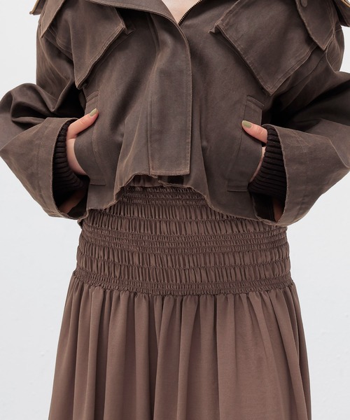 DRESSLAVE(ドレスレイブ)の「shirring tiered gom long skirt(シャーリングティアードロングスカート)(スカート・レディース・ネイビー/ベージュ/レッド・38)」の7枚目の写真