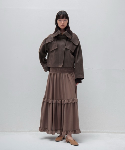 DRESSLAVE(ドレスレイブ)の「shirring tiered gom long skirt(シャーリングティアードロングスカート)(スカート・レディース・ネイビー/ベージュ/レッド・38)」の9枚目の写真