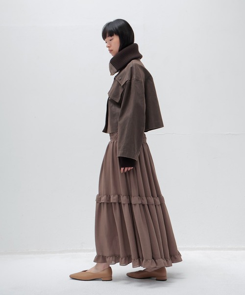 DRESSLAVE(ドレスレイブ)の「shirring tiered gom long skirt(シャーリングティアードロングスカート)(スカート・レディース・ネイビー/ベージュ/レッド・38)」の10枚目の写真