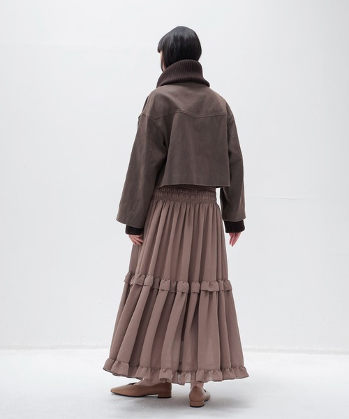 DRESSLAVE(ドレスレイブ)の「shirring tiered gom long skirt(シャーリングティアードロングスカート)(スカート・レディース・ネイビー/ベージュ/レッド・38)」の11枚目の写真