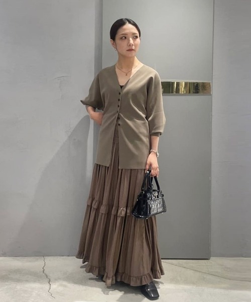 DRESSLAVE(ドレスレイブ)の「shirring tiered gom long skirt(シャーリングティアードロングスカート)(スカート・レディース・ネイビー/ベージュ/レッド・38)」の22枚目の写真