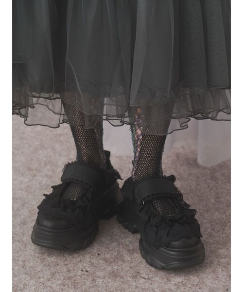merry jenny（メリージェニー）の「frill strap sneakers（スニーカー・レディース・ブラック/オフホワイト/ピンク・MEDIUM/LARGE）」の8枚目の写真