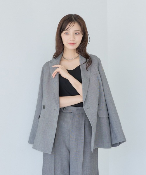 Andemiu（アンデミュウ）の「ライトテーラードジャケット577582（テーラードジャケット・レディース・ライトベージュ/チャコールグレー・FREE）」の4枚目の写真