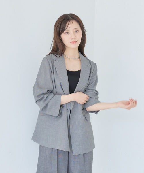 Andemiu（アンデミュウ）の「ライトテーラードジャケット577582（テーラードジャケット・レディース・ライトベージュ/チャコールグレー・FREE）」の7枚目の写真