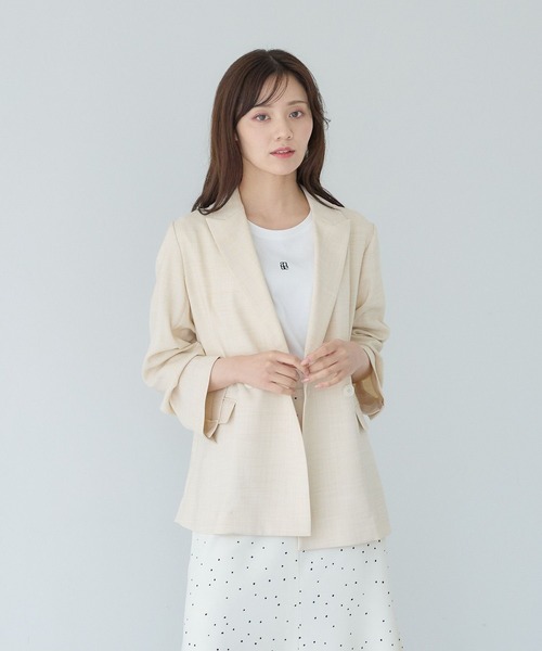 Andemiu（アンデミュウ）の「ライトテーラードジャケット577582（テーラードジャケット・レディース・ライトベージュ/チャコールグレー・FREE）」の9枚目の写真