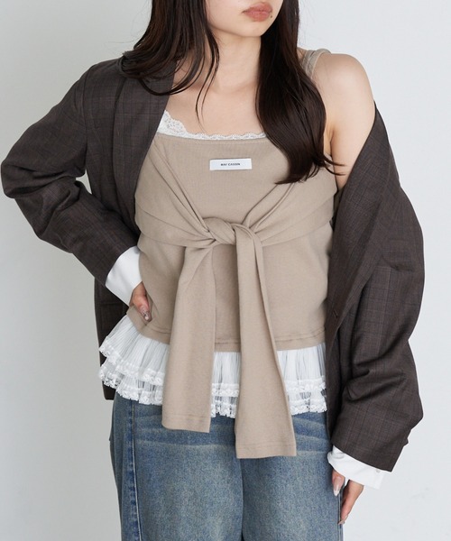 RAY CASSIN(レイカズン)の「レイヤードデザインキャミ(キャミソール・レディース・グレー/ベージュ/ネイビー・FREE)」の1枚目の写真