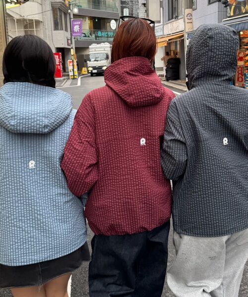 FFEIN(フェイン)の「3段ロゴチェックマウンテンパーカー / ダブルジップ フーディ アウター ワンポイント(ブルゾン・メンズ・ブルーグレー/スカイブルー/グリーン/レッド・LARGE/MEDIUM/SMALL)」の11枚目の写真