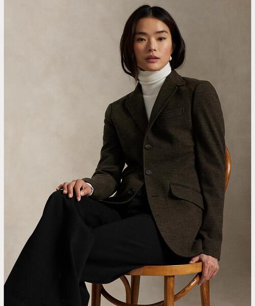 セール】ヘリンボーン ジャカードニット ブレザー（テーラード