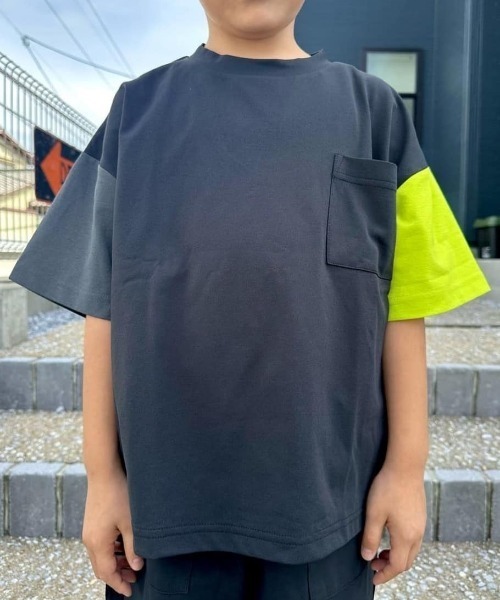 MPS（エムピーエス）の「【お手入れ＆着心地ラクラク】【MPS】ストレッチ天竺ビッグTシャツ/セットアップ対応（イージーケア・吸水速乾・UVカット）（Tシャツ/カットソー・キッズ・グリーン/オフホワイト/グレー/ブラック・130/140/150/160）」の3枚目の写真