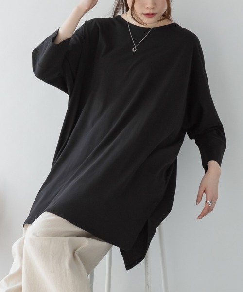 RCD(アールシーディー)の「ラウンドネックロングTシャツ(Tシャツ/カットソー・レディース・グレイッシュベージュ/ブラック/オフホワイト・LL~3L/M-L)」の11枚目の写真
