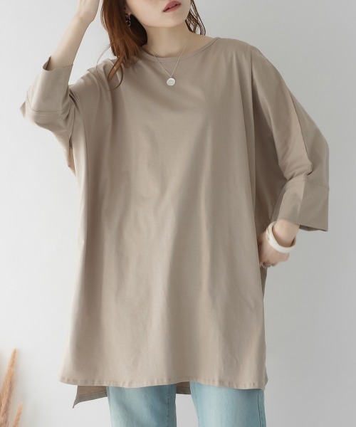 RCD(アールシーディー)の「ラウンドネックロングTシャツ(Tシャツ/カットソー・レディース・グレイッシュベージュ/ブラック/オフホワイト・LL~3L/M-L)」の14枚目の写真
