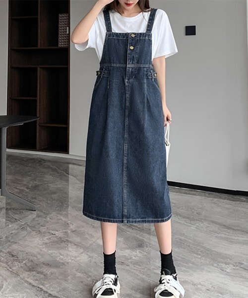 セール】サロペット デニムワンピース 体型カバー（サロペット