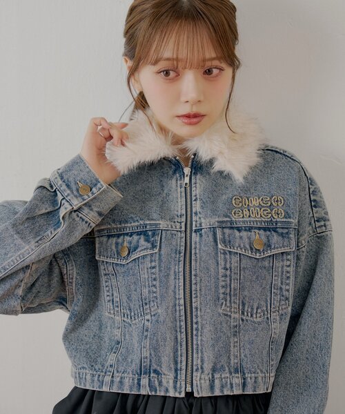 WEB限定】ファー取り外し胸ロゴショート丈ブルゾン（ブルゾン