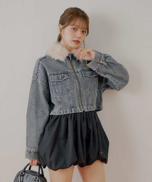 Chico（チコ）の「【WEB限定】ファー取り外し胸ロゴショート丈ブルゾン（ブルゾン・レディース・ブラウン/キャメル/ブルー・MEDIUM/SMALL）」の8枚目の写真