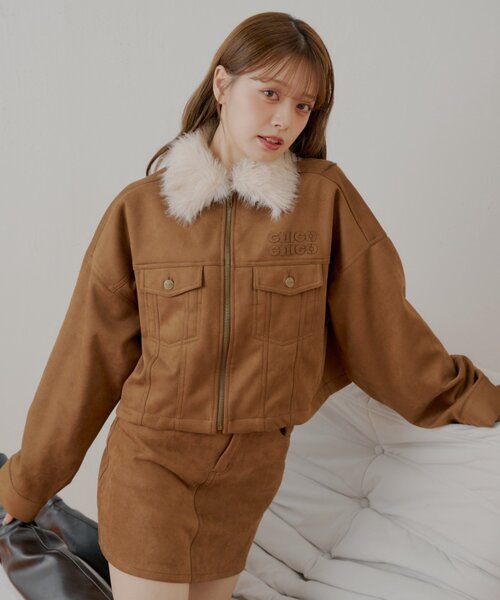 Chico（チコ）の「【WEB限定】ファー取り外し胸ロゴショート丈ブルゾン（ブルゾン・レディース・ブラウン/キャメル/ブルー・MEDIUM/SMALL）」の11枚目の写真