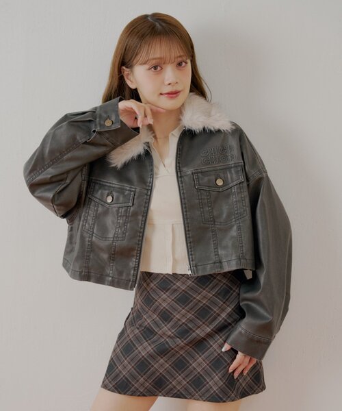 WEB限定】ファー取り外し胸ロゴショート丈ブルゾン（ブルゾン