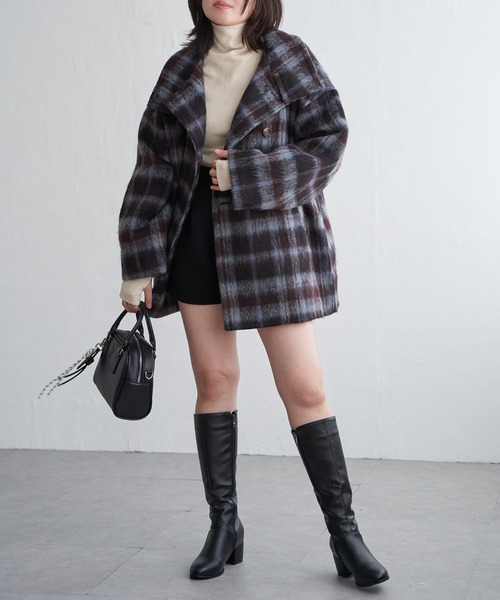 VENCEEXCHANGE(ヴァンスエクスチェンジ)の「シャギーチェックスタンドコート(その他アウター・レディース・オレンジ系/ブルー系・FREE)」の22枚目の写真